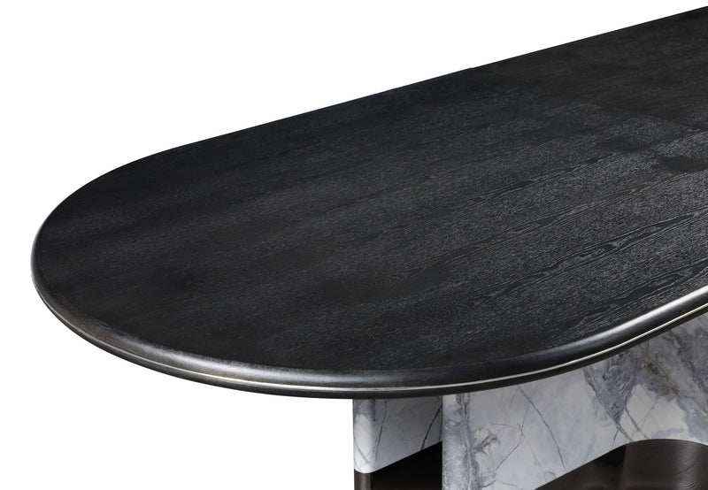 Renfew - Modern Black Oak + Faux Marble Oval Dining Table — view 2