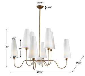 Elle - 8 Light Chandelier - Brass / White