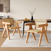 Noble House Chandigarh arm dining chair set with natural cane backs and wooden frames, modern and stylish for dining rooms.