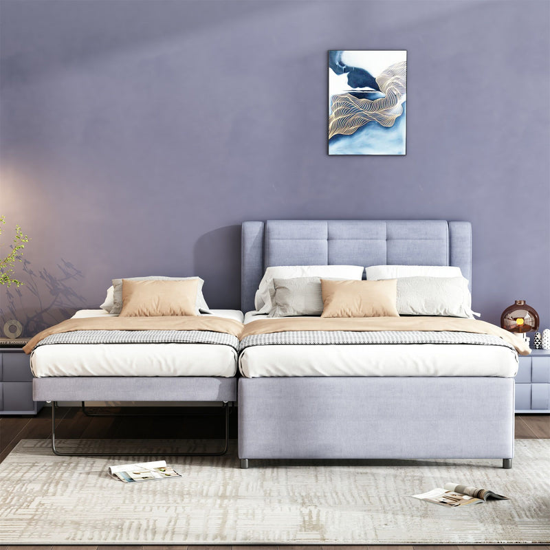 Upholstery Platform Bed With Trundle, Trundle Can Be Flat Or Erected - R&R Furniture Gallery (Fountain Valley, CA)