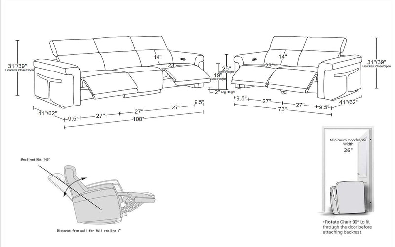1126 - 5-Piece Modular Power Reclining Sofa And Loveseat Set In With 4 Power Recliners & Power Headrests