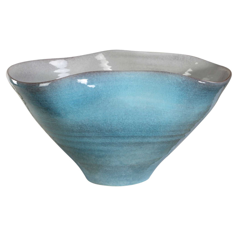Blue Crest ceramic bowl by Uttermost, round blue plate with a glossy finish, perfect for serving or decorative use.