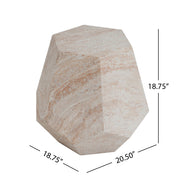 Outdoor / Indoor Lightweight Concrete Side Table, Hexagonal Round Travertine Accent Table - Beige - R&R Furniture Gallery (Fountain Valley, CA)