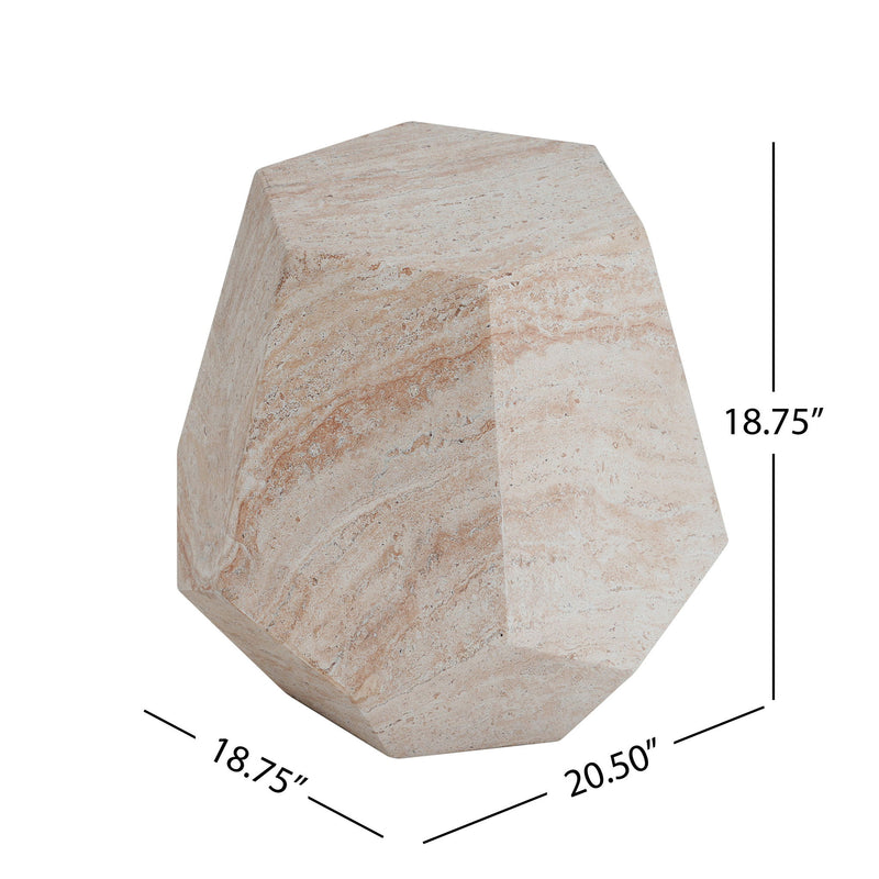 Outdoor / Indoor Lightweight Concrete Side Table, Hexagonal Round Travertine Accent Table - Beige - R&R Furniture Gallery (Fountain Valley, CA)