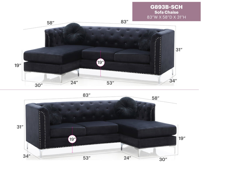 Glory Furniture Pompano Micro Suede Sofa Chaise in beige with plush cushions and modern design, part of stationary sectional set.