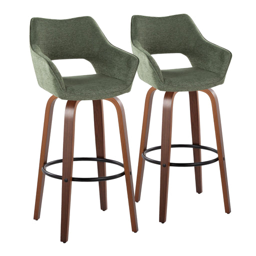 Set of two Lumi Source Mustang contemporary fixed height barstools with swivel seats and round footrests, perfect for modern bars.