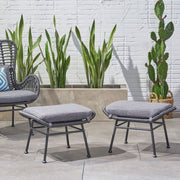 Outdoor Modern Boho Wicker Ottoman With Cushions (Set of 2) - R&R Furniture Gallery (Fountain Valley, CA)