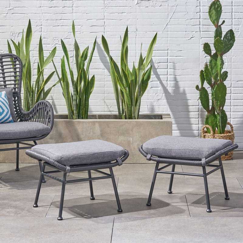 Outdoor Modern Boho Wicker Ottoman With Cushions (Set of 2) - R&R Furniture Gallery (Fountain Valley, CA)