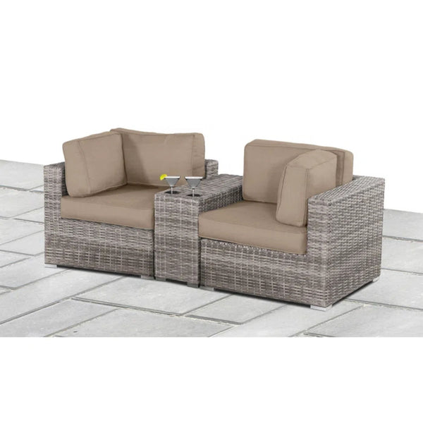 Wide Outdoor Loveseat With Frame And Cushions - Gray Mix