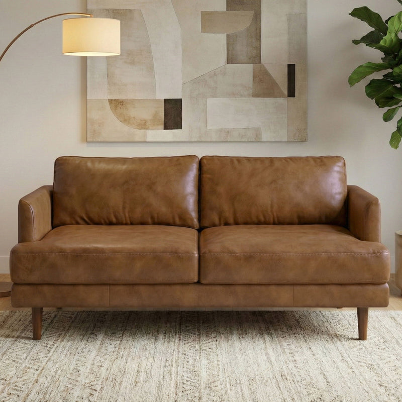 Simpli-Home Livingston upholstered stationary sofa with plush cushions and fabric upholstery in a modern living room setting.