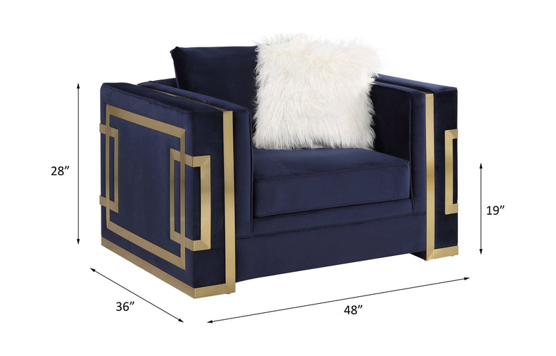 Virrux - Chair With 2 Pillows - Blue Velvet & Gold