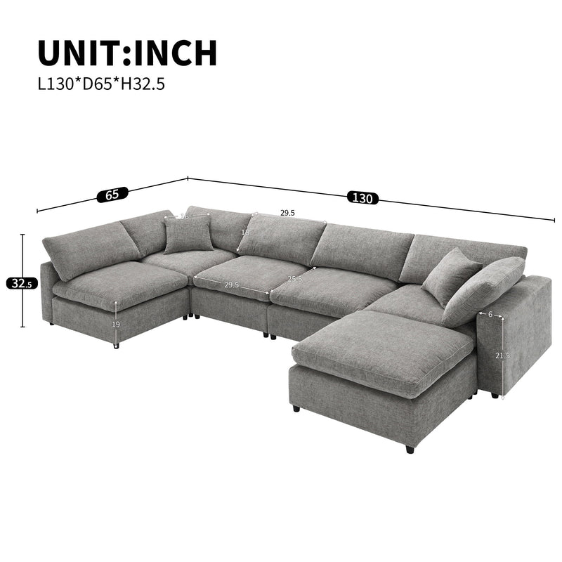 Modern Luxe & Co. modular cloud sofa bed with six seats, U-shaped sectional, and ottoman for living room comfort.