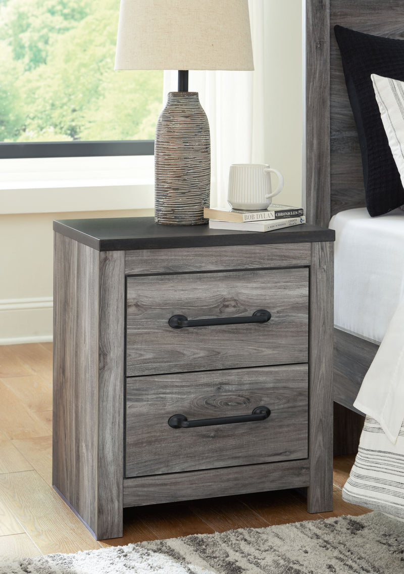 Bronyan - Two Drawer Night Stand - Dark Gray - R&R Furniture Gallery (Fountain Valley, CA)
