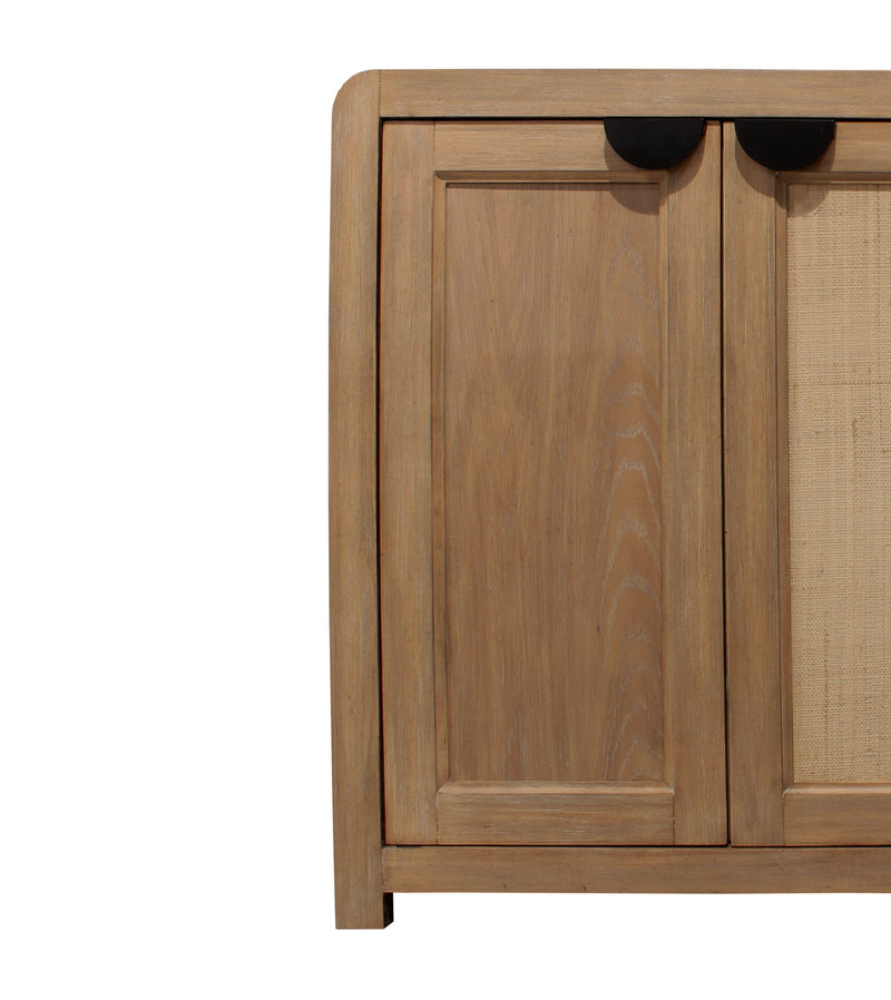 Escape - Dining Rectangular Table With Console And 8 Caster Chairs - Glazed Natural Oak Black Metal Trim