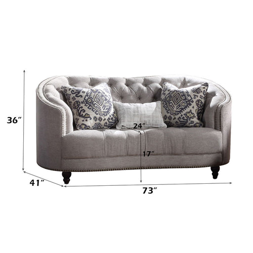 Saira - Loveseat With 3 Pillows - Light Gray Fabric - R&R Furniture Gallery (Fountain Valley, CA)