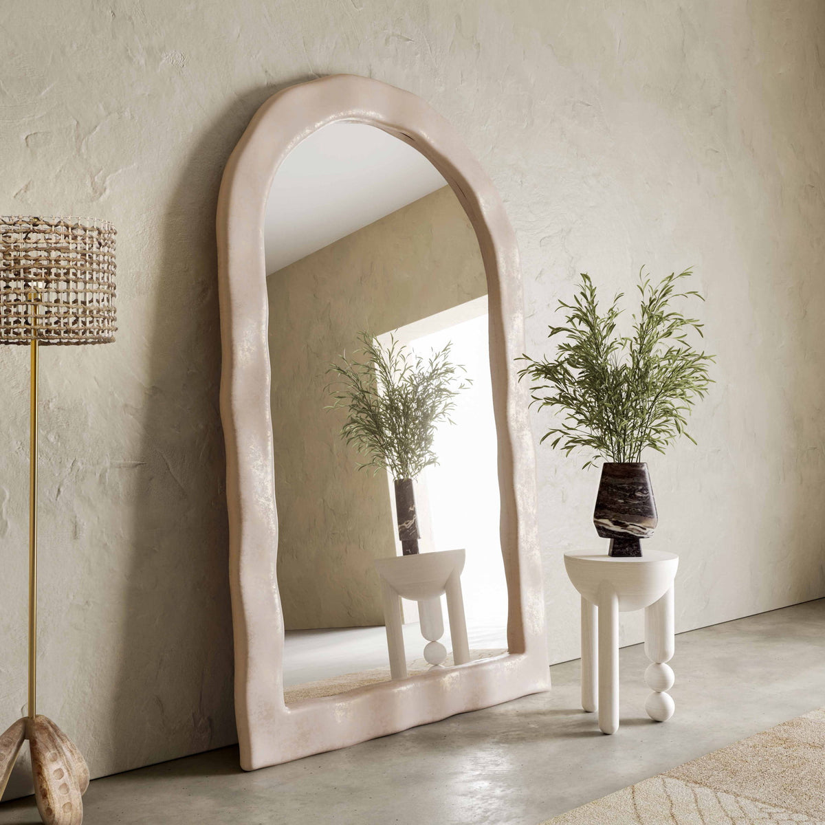 Kaia - Textured Floor Mirror - Cream - R&R Furniture Gallery (Fountain Valley, CA)