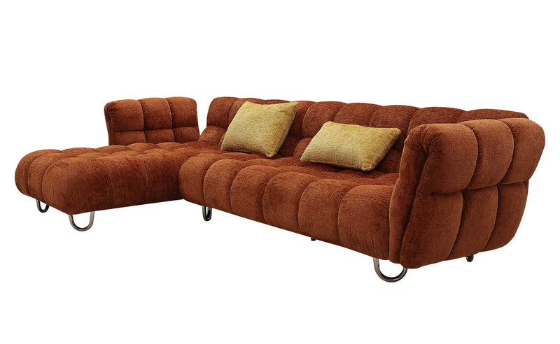 Jacinda - Modern Burnt Orange Fabric Left Facing Sectional Sofa + 2 Yellow Pillows — view 4