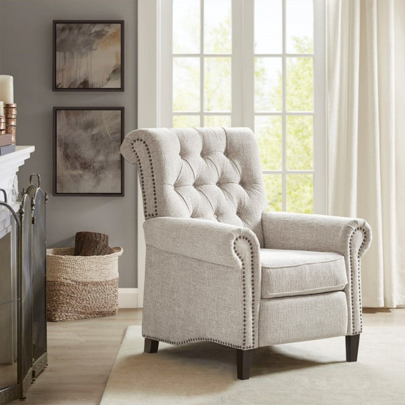 Aidan - Push Back Recliner Chair With Tufted Back And Nailhead Trim - Cream - R&R Furniture Gallery (Fountain Valley, CA)