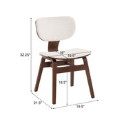 Modern Boucle Fabric Upholstered Side Chair, Bentwood Frame - White / Walnut - R&R Furniture Gallery (Fountain Valley, CA)