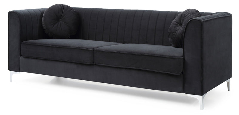 Glory Furniture Delray Micro Suede Sofa in beige with plush cushions and sleek design, ideal for a modern living room.