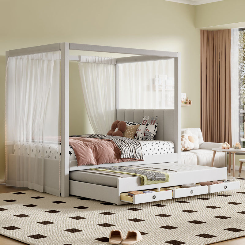 Upholstery Canopy Platform Bed With Trundle And Three Storage Drawers - R&R Furniture Gallery (Fountain Valley, CA)