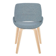 Lumi Source Fabrico mid-century modern dining chair set with blue, cream, or camel fabric and natural bent wood legs.