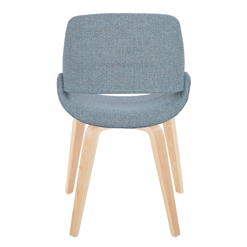 Lumi Source Fabrico mid-century modern dining chair set with blue, cream, or camel fabric and natural bent wood legs.