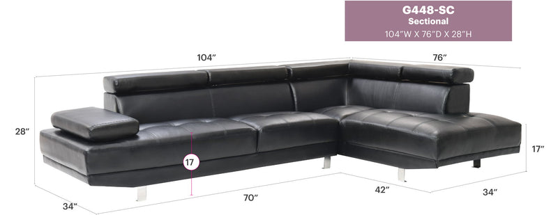 Glory Furniture Riveredge Comfort Sectional sofa with plush cushions and modern design in a cozy living room setting.