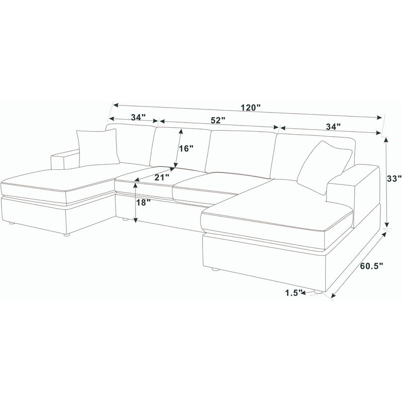 3 Piece Double Chaise Sectional Sofa - R&R Furniture Gallery (Fountain Valley, CA)