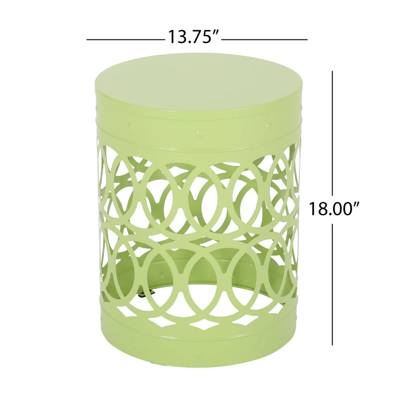 Modern outdoor metal end table by Noble House, large round design with sleek metal frame for patio or garden decor.