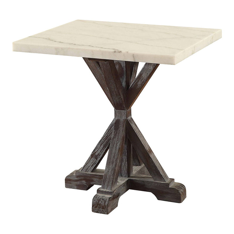 Romina - End Table - White Marble Top & Weathered Espresso - R&R Furniture Gallery (Fountain Valley, CA)
