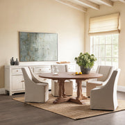 Classic Home Marina 72-inch dining table in Hampton Sand with a sleek wooden surface and sturdy legs, ideal for dining rooms.