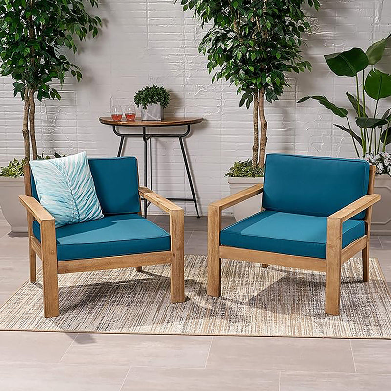 Antoine - Outdoor Acacia Wood Club Chairs With Cushions, (Set of 2) - R&R Furniture Gallery (Fountain Valley, CA)