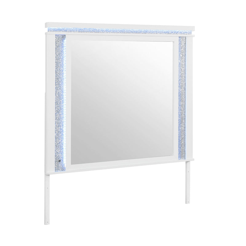 Adalid - Square Shaped Mirror With LED Lighting And Glittered Detailing - White - R&R Furniture Gallery (Fountain Valley, CA)