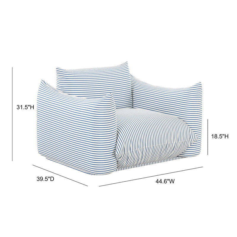 TOV Furniture Saint Tropez stuffed outdoor armchair with plush cushions and modern design, perfect for patio or garden seating.