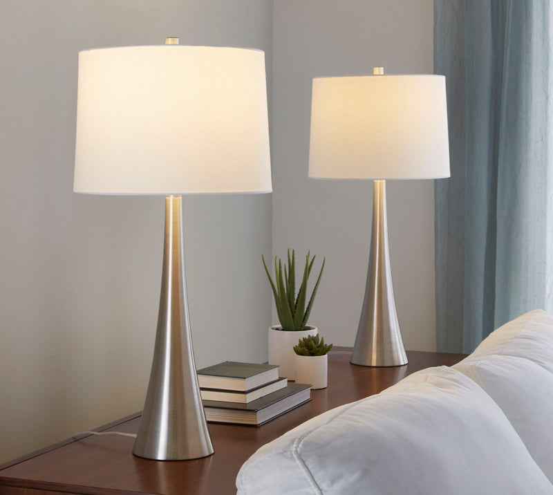 Set of two Lumi Source Diana contemporary table lamps with sleek modern design, featuring cylindrical shades and minimalist bases.