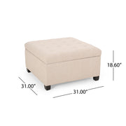 Noble House Isabella contemporary storage ottoman with cushioned top and wooden legs, suitable for living room decor.