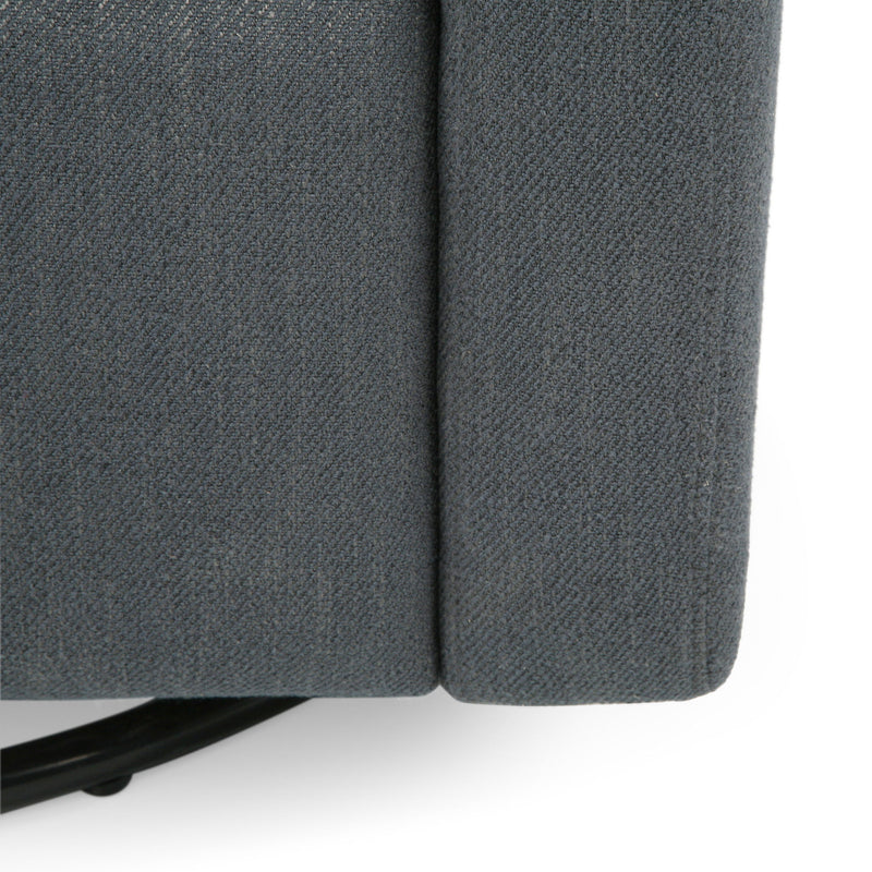 Noble House Landau contemporary fabric upholstered swivel recliner chair with cushioned seat and backrest, in a modern design.