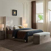 Shelton - Upholstered Flip Top Storage Bench - Ivory / Light Gray / Camel Oak - R&R Furniture Gallery (Fountain Valley, CA)