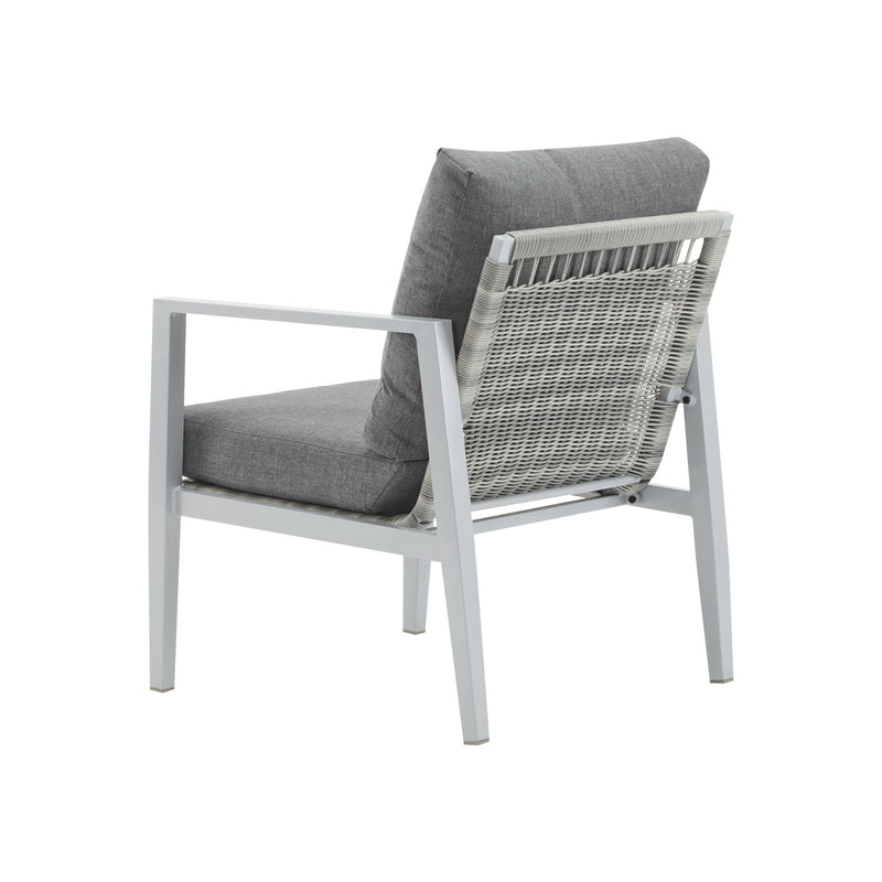 Modern Noble House lounge arm chair with rope accents and plush cushions, showcasing a contemporary design and comfortable seating.