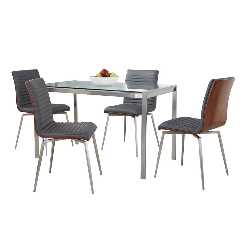 Lumi Source Fuji Mason 5-piece swivel contemporary dining set with glass table and matching chairs, modern design for dining room.