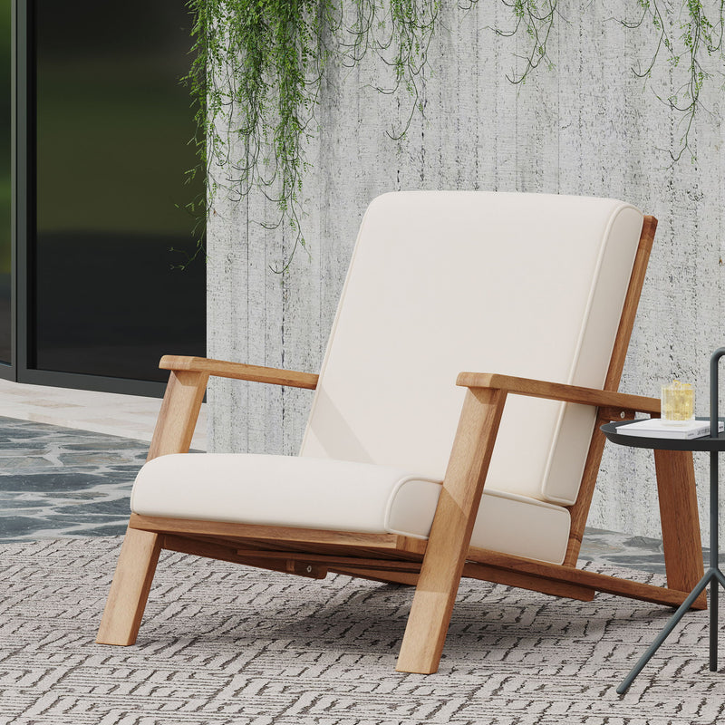 Noble House outdoor patio lounge arm chair with cushioned seat and backrest, ideal for outdoor relaxation and patio seating.