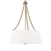 Uttermost Andalucia 4-light drum pendant lighting fixture with gold and white finish, hanging display showing its elegant design.