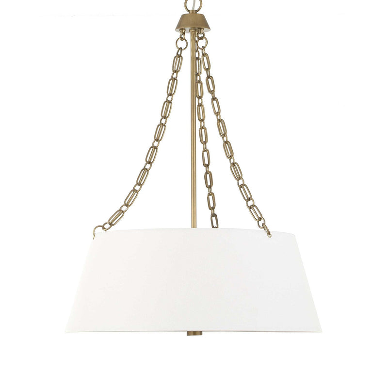 Uttermost Andalucia 4-light drum pendant lighting fixture with gold and white finish, hanging display showing its elegant design.