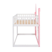 Twin Over Twin Castle Bunk Bed With Ladder - Pink - R&R Furniture Gallery (Fountain Valley, CA)