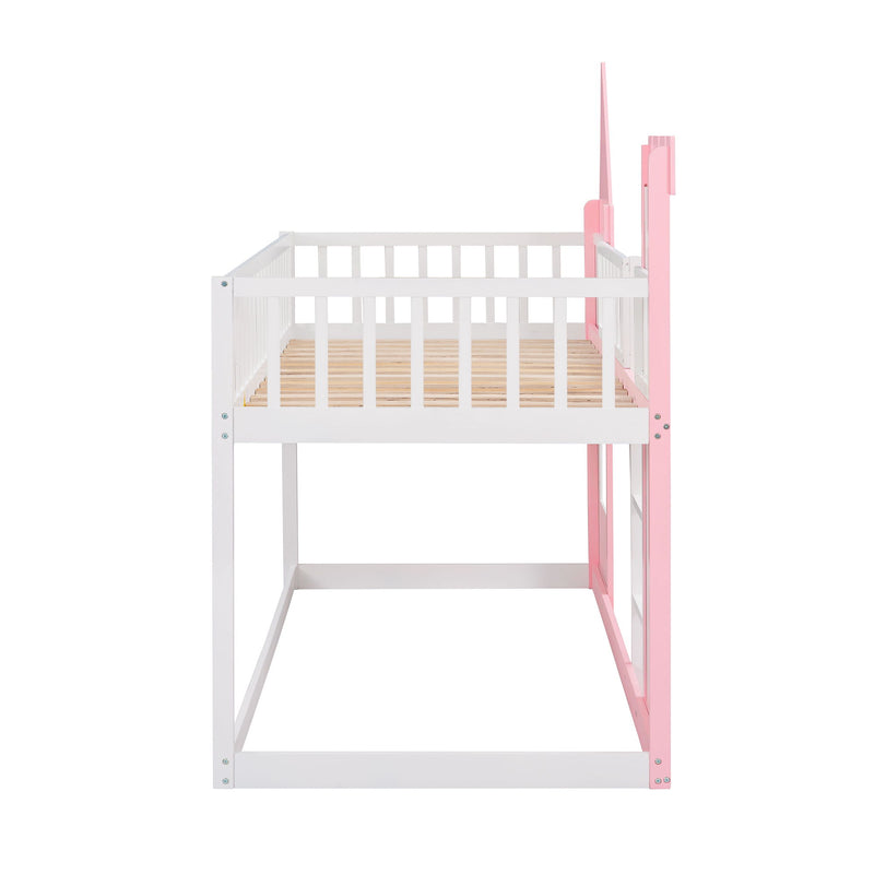 Twin Over Twin Castle Bunk Bed With Ladder - Pink - R&R Furniture Gallery (Fountain Valley, CA)