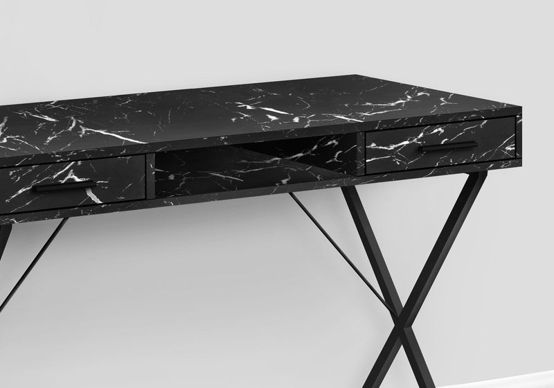 Computer Desk, Home Office, Laptop, Left, Right Set-Up, Storage Drawers, Work, Marble Look Laminate, Contemporary, Modern - Black - R&R Furniture Gallery (Fountain Valley, CA)