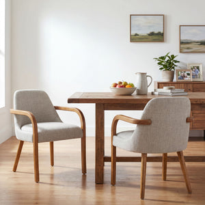 Dining Indoor Upholstered Armchairs (Set of 2) - Beige / Light Oak