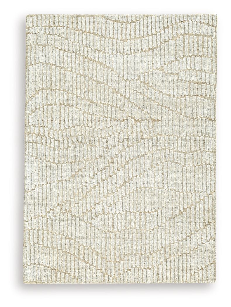 Signature Design by Ashley Jaseena area rug with intricate pattern, soft texture, and neutral colors, ideal for living room or bedroom.