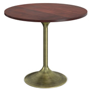 Walnut Radford round dining table by Simpli-Home with a smooth wooden surface and sturdy legs, ideal for contemporary dining rooms.